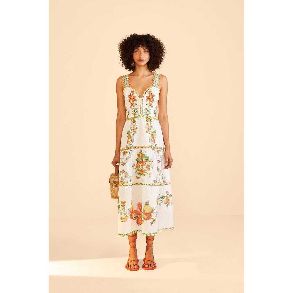 NWOT Off-White Mixed Tropical Romance Midi Dress